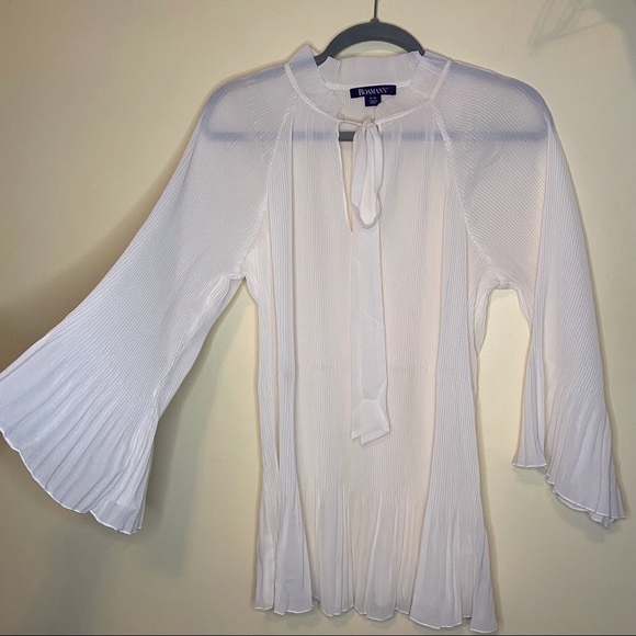 NEW ROAMAN’S Tie Neck Ruffle Pleated Blouse Sz 12 - Picture 3 of 8